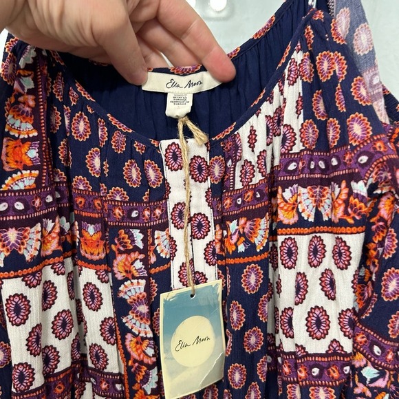 Womens Off Shoulder Dress Large Boho Smocking Flowy Floral Bloomcore Lightweight - Picture 8 of 13